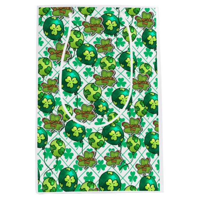 Lucky Shamrock Balloon St. Patrick’s Day Design 🍀 Medium Gift Bag (Front)