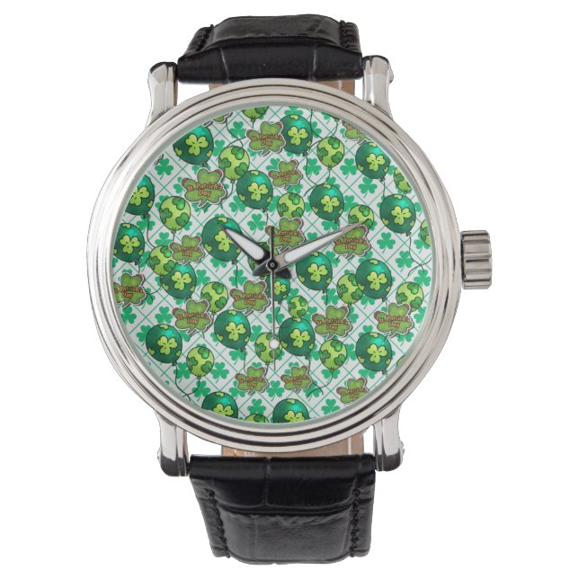 Lucky Shamrock Balloon St. Patrick’s Day Design 🍀 Watch (Front)