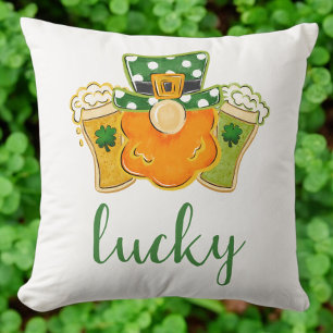 Lucky Shamrock Beers Leprechaun St Patrick's Party Cushion