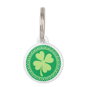 Lucky shamrock clover dot border personalised pet tag
