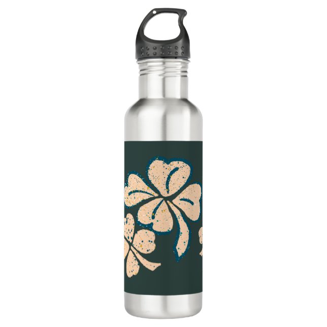 Lucky Shamrock Clover Green St. Patrick`s Day 710 Ml Water Bottle (Front)