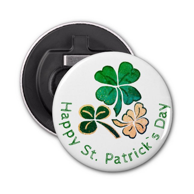 Lucky Shamrock Clover Happy St. Patrick`s day Bottle Opener (Front)