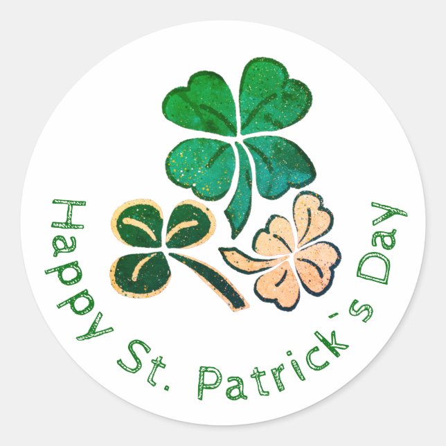 Lucky Shamrock Clover Happy St. Patrick`s day  Classic Round Sticker (Front)