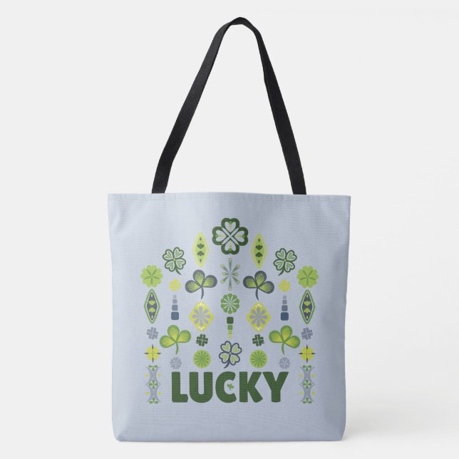 Lucky Shamrock Clover Minimal Modern Pattern Blue Tote Bag (Front)