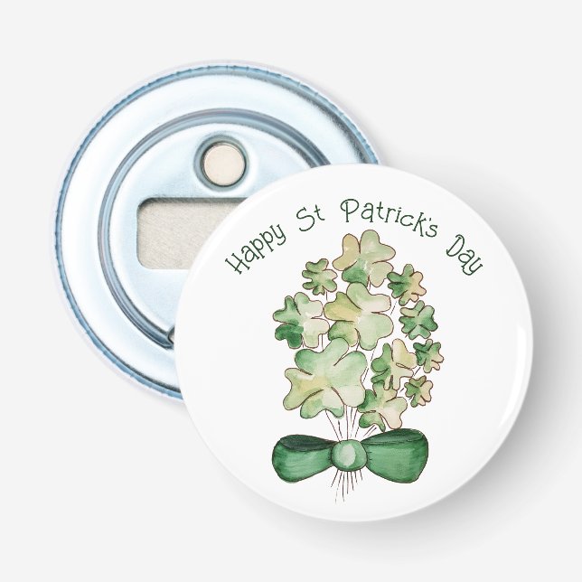Lucky Shamrock Clover Watercolor Art Bottle Opener (Front)