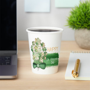 Lucky Shamrock Clover Watercolor Coffee Mug Paper Cups