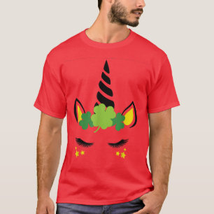 Lucky Shamrock Cute Unicorn Face St Patrick's Day T-Shirt