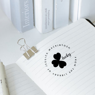 Lucky Shamrock Eleagnt Custom Name Library Book Rubber Stamp