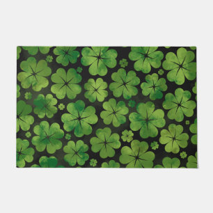 Lucky Shamrock Four-leaf Clover Pattern Watercolor Doormat