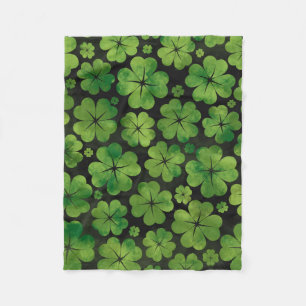 Lucky Shamrock Four-leaf Clover Pattern Watercolor Fleece Blanket
