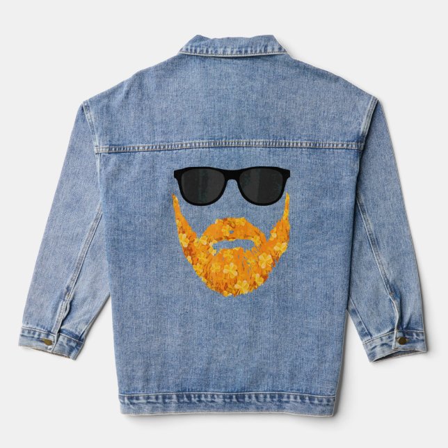 Lucky Shamrock Funny Beard Man St Aptrick T-Shirt Denim Jacket (Back)