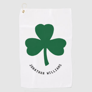Lucky Shamrock Green Clover Monogram Name Golf Towel