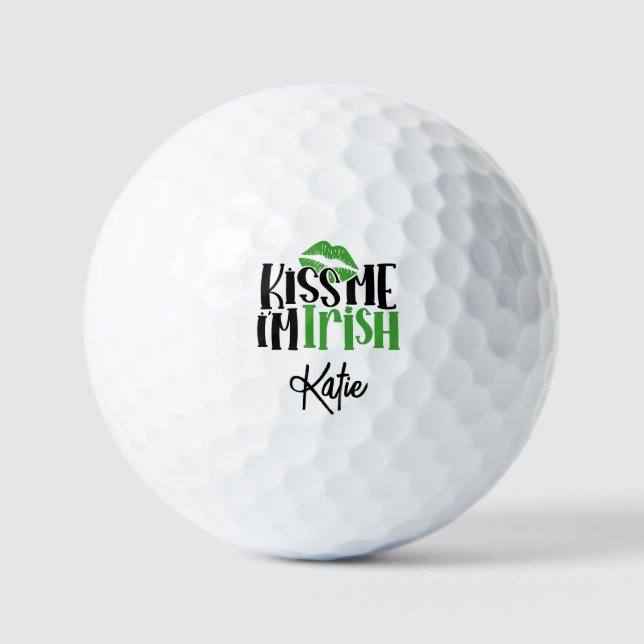 Lucky Shamrock Green "Kiss Me I'm Irish" Name Fun Golf Balls (Front)