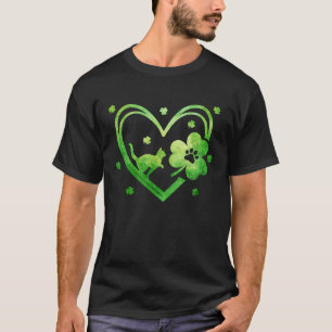 Lucky Shamrock Heart Cat Paw Print For St Paddy's T-Shirt