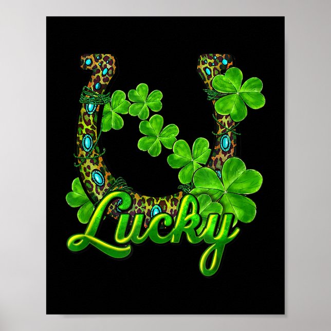 Lucky Shamrock Horseshoe Funny Horse St Patricks D Poster (Front)