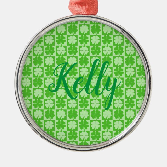 Lucky Shamrock, Kelly, Personalize Metal Tree Decoration (Front)