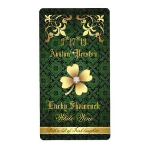 Lucky Shamrock Lace Wedding Wine Label