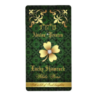 Lucky Shamrock Lace Wedding Wine Label