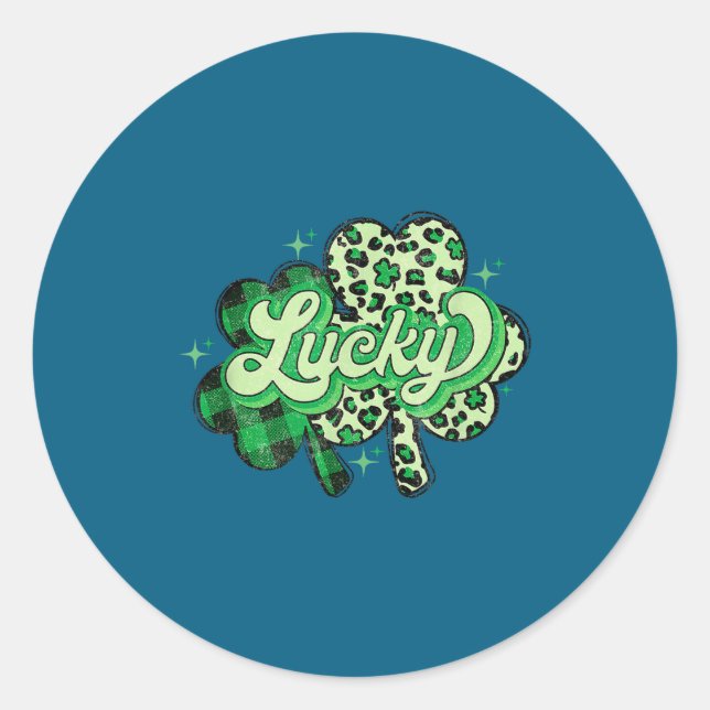 Lucky Shamrock Leopard,checkered Patricks Day Funn Classic Round Sticker (Front)