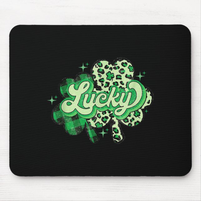 Lucky Shamrock Leopard,checkered Patricks Day Funn Mouse Mat (Front)