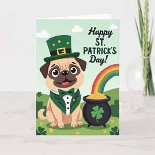 Lucky Shamrock Pug St Patricks Card