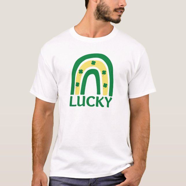 Lucky Shamrock Rainbow St Patricks T-Shirt (Front)
