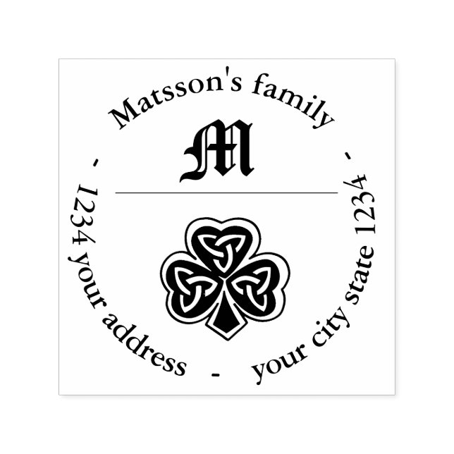 Lucky shamrock return address family monogram self-inking stamp (Design)