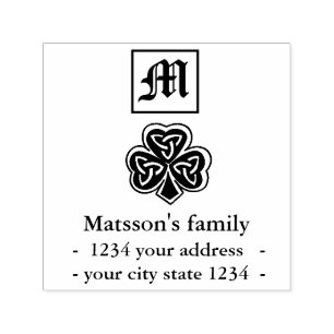 Lucky shamrock return address family monogram self self-inking stamp