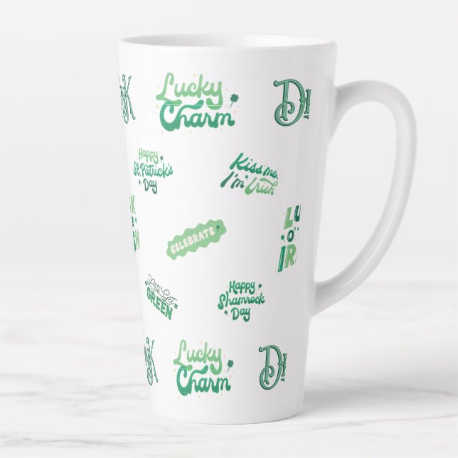 Lucky Shamrock St. Patrick’s Day Pattern  Latte Mug (Right)