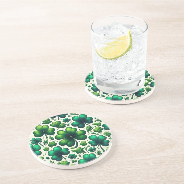 Lucky Shamrock St. Patrick’s Day Sandstone Coaster (Side)