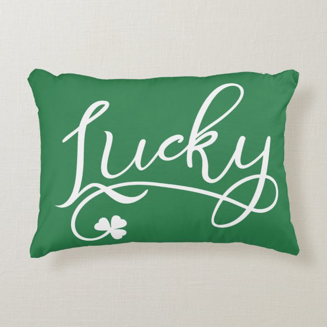 Lucky Shamrock St Patricks Day Decorative Cushion (Front)