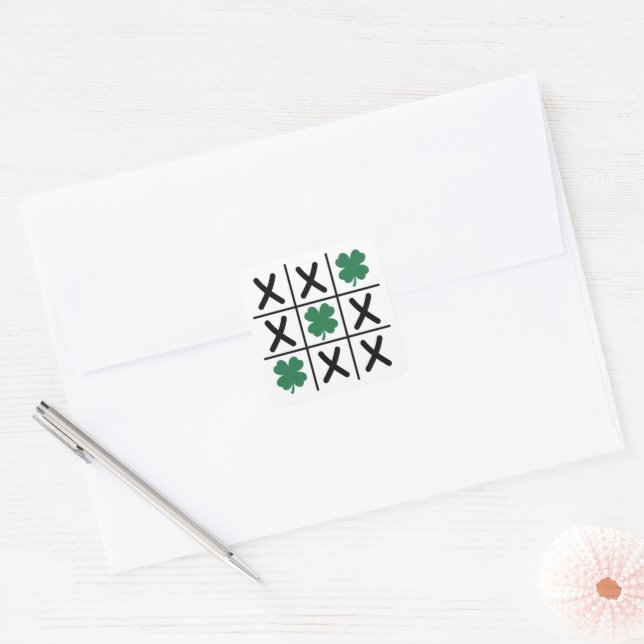 Lucky Shamrock Tic Tac Toe Square Sticker (Envelope)