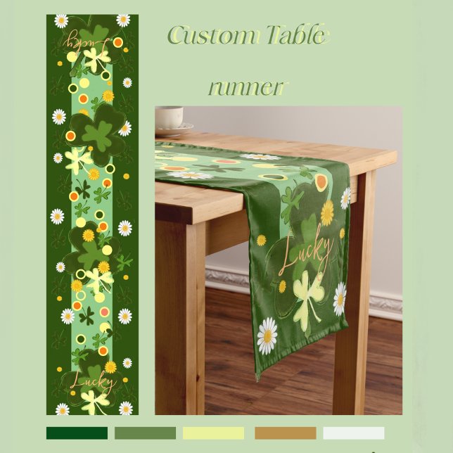 Lucky shamrock with Daises Short Table Runner (Lucky shamrock with Daises Short Table Runner)