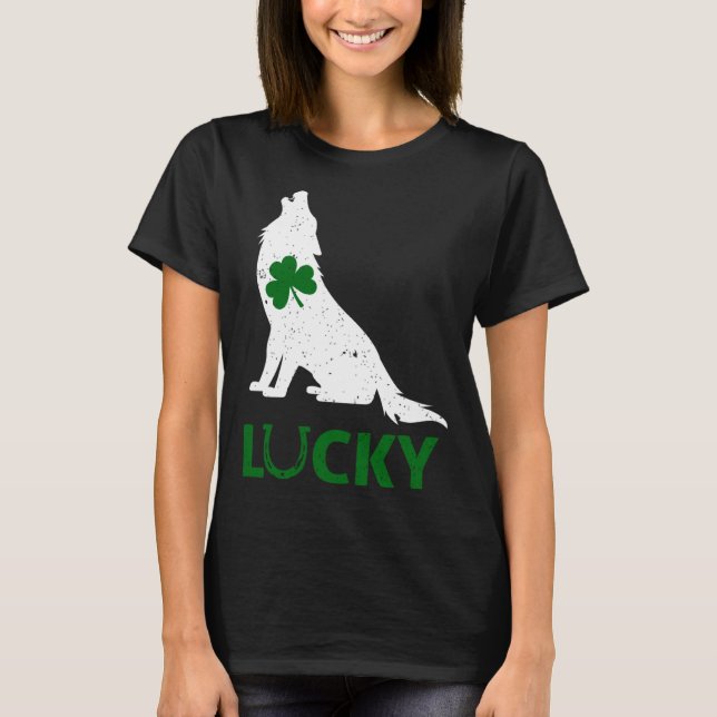 Lucky Shamrock Wolf  St Patrick s Day  Men Women T-Shirt (Front)