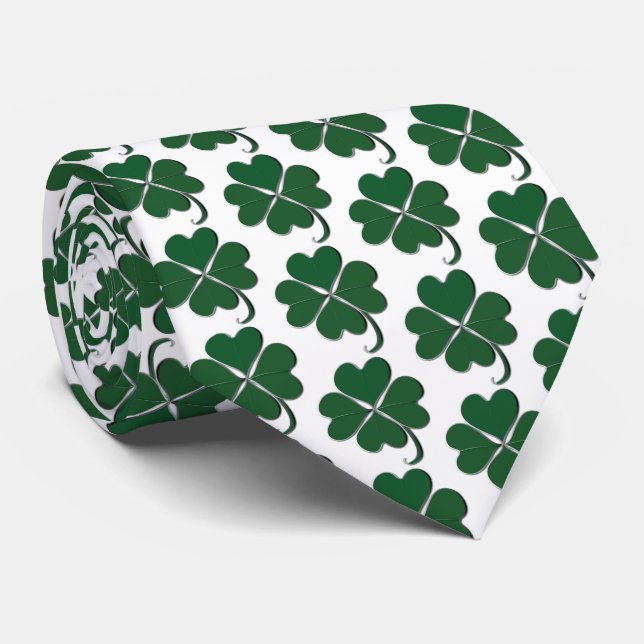 Lucky Shamrocks Green and White Tie (Rolled)