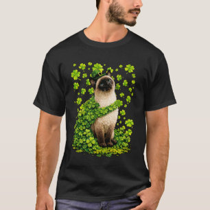 Lucky Siamese Cat with Shamrocks Clovers St Patric T-Shirt