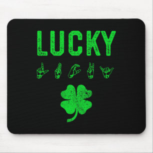 LUCKY Sign Language Deaf Awareness St Patricks Day Mouse Mat