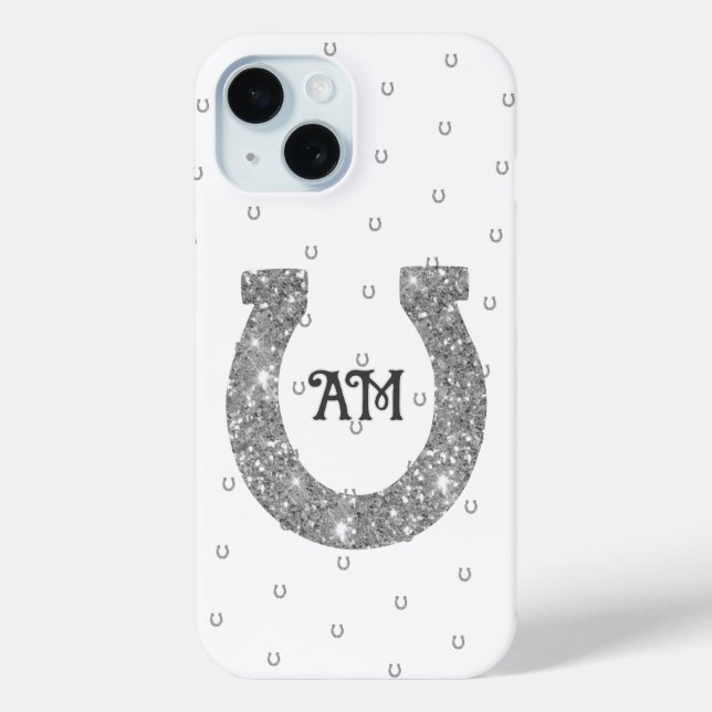 Lucky Silver Glitter Horseshoe Name Initials Case-Mate iPhone Case (Back)