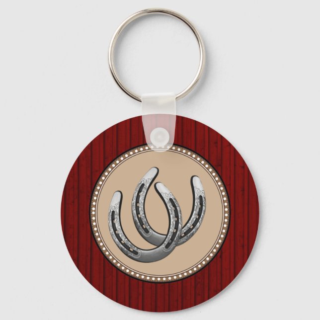 Lucky Silver Horseshoes Western Style Key Ring (Front)