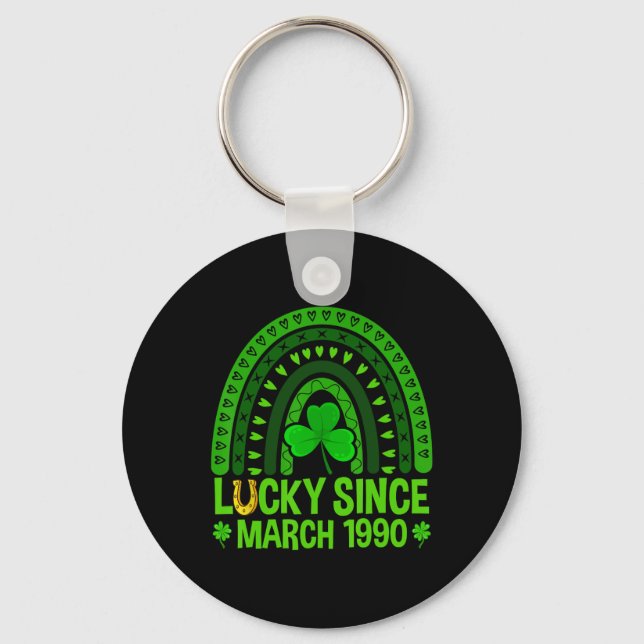 Lucky Since March 1990 Birthday &# th St Patricks Key Ring (Front)