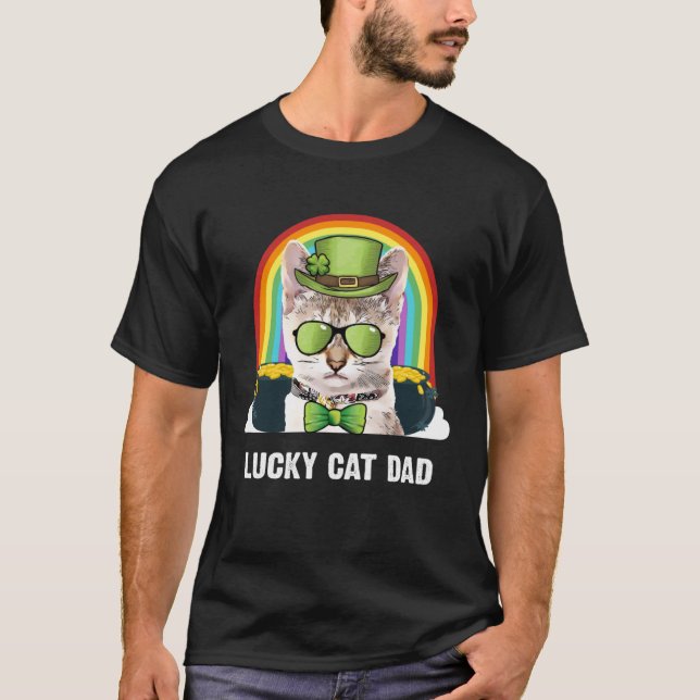 Lucky Singapura Cat Dad St Patricks Day T-Shirt (Front)
