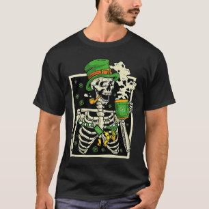 Lucky Skeleton Leprechaun Drinking Coffee St Patri T-Shirt