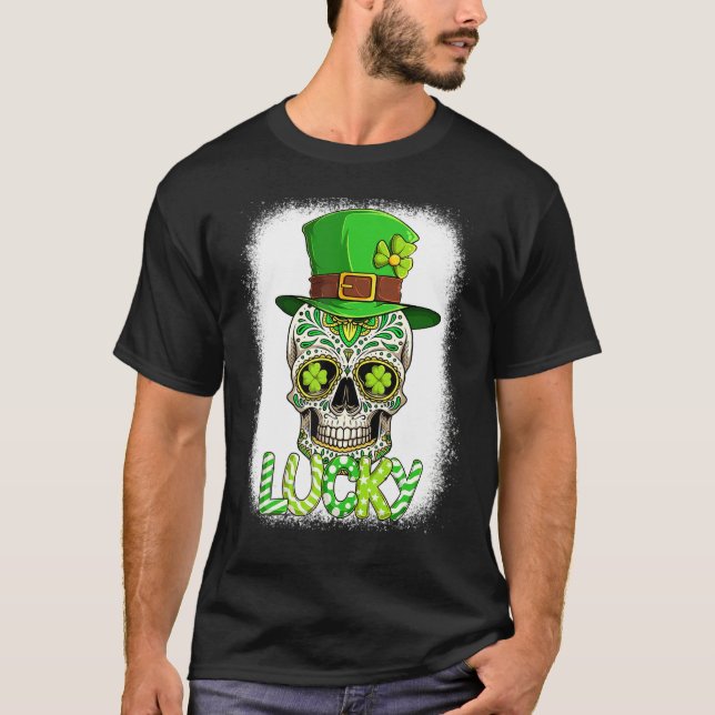 Lucky Skull Leprechaun Sugar Skull St Patrick Blea T-Shirt (Front)