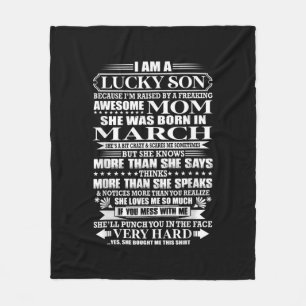 Lucky Son Raised By A Awesome Mum Gift For Mum Fleece Blanket