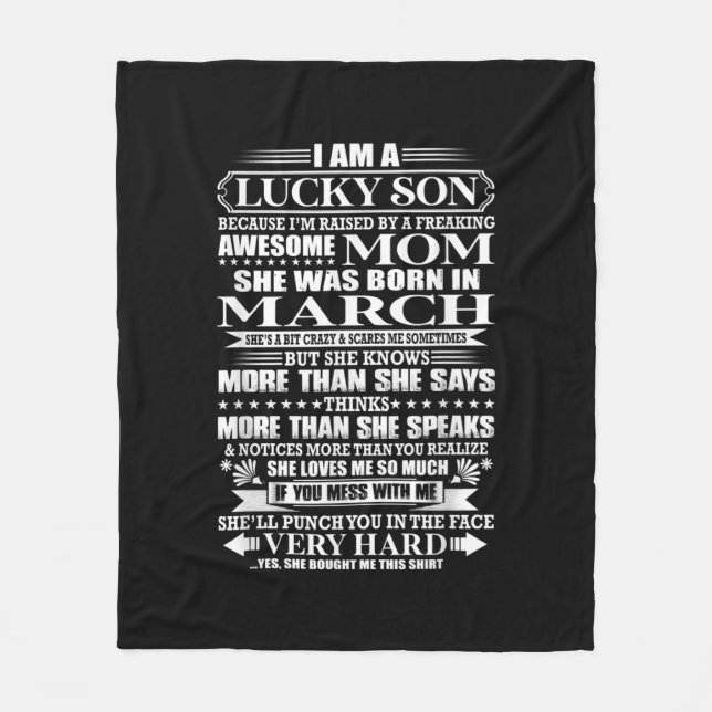 Lucky Son Raised By A  Awesome Mum Gift For Mum Fleece Blanket (Front)