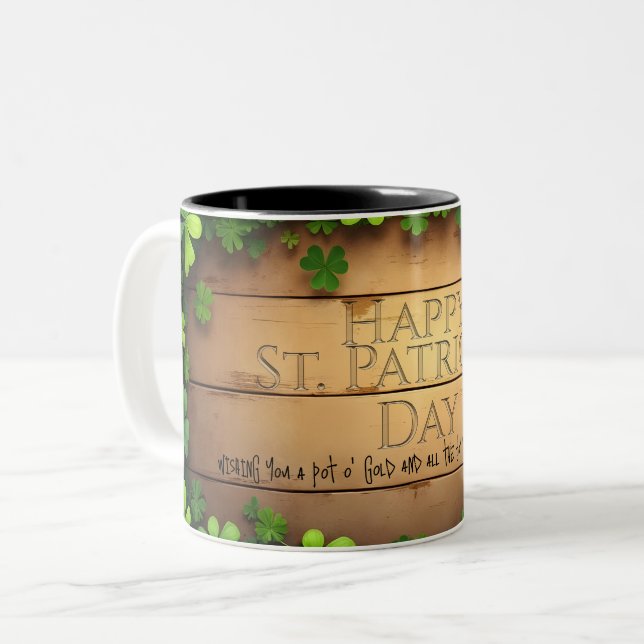 Lucky St. Patrick’s Day Wishes 🍀 Two-Tone Coffee Mug (Front Left)
