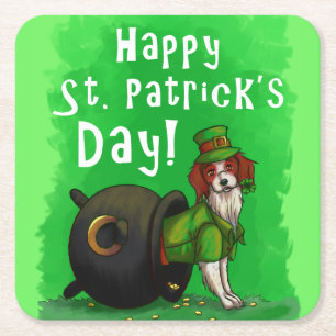 Lucky St. Patrick's Day Dog Square Paper Coaster
