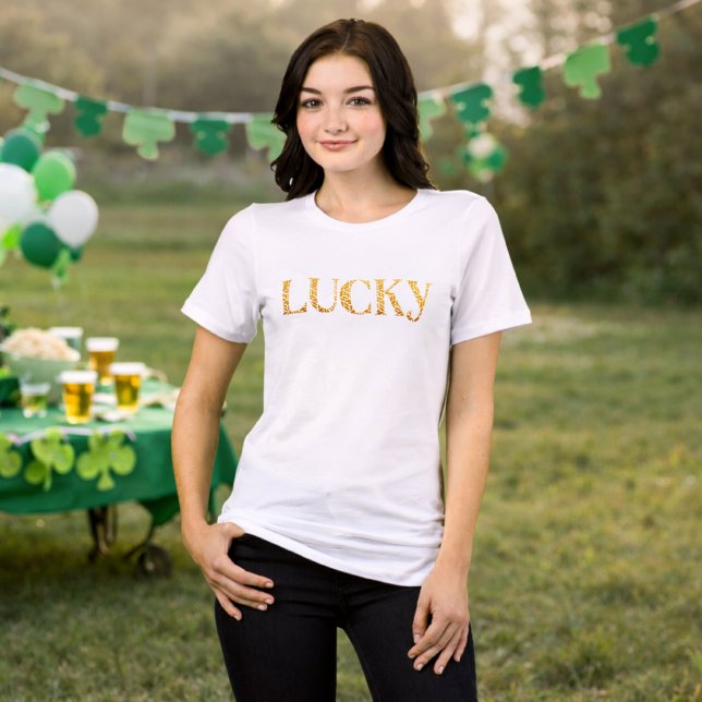 Lucky St. Patrick's Day Gold Leaf Pattern Text Tri-Blend Shirt (Creator Uploaded)