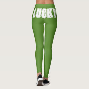 Lucky St Patricks Day Green Bold Typography Party Leggings