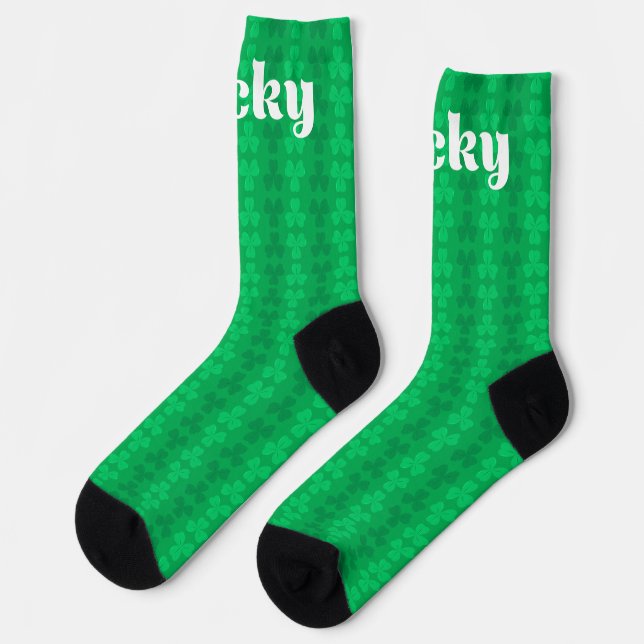 Lucky St. Patrick's Day Green Shamrock Pattern Socks (Left)